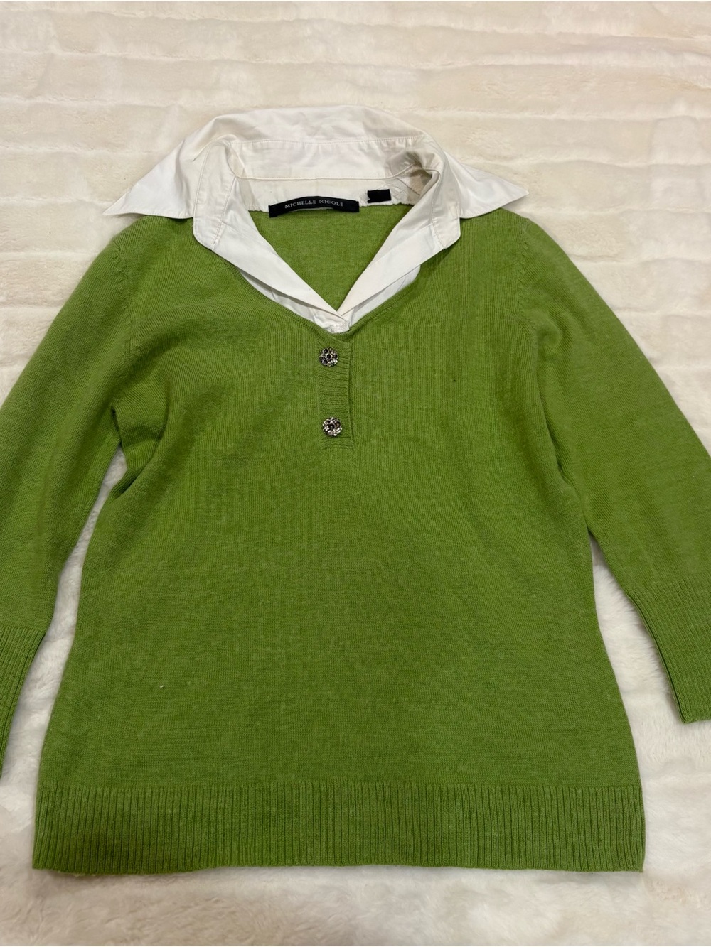 Michelle Nicole Olive Green V-Neck Sweater with Decorative Buttons